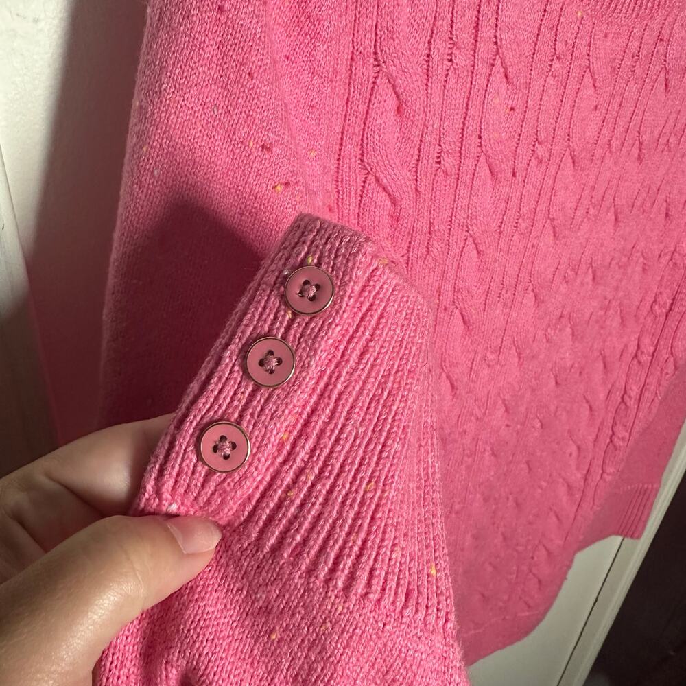 Talbots Womens Pink Confetti Cable Knit Button Sleeve Sweater Size Medium Petite - Picture 5 of 8